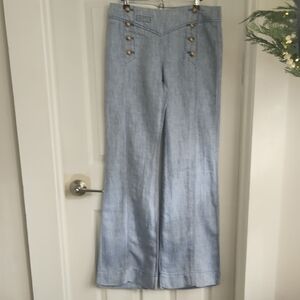 Anthropologie Cidra 100% Linen Herringbone Sailor Trousers